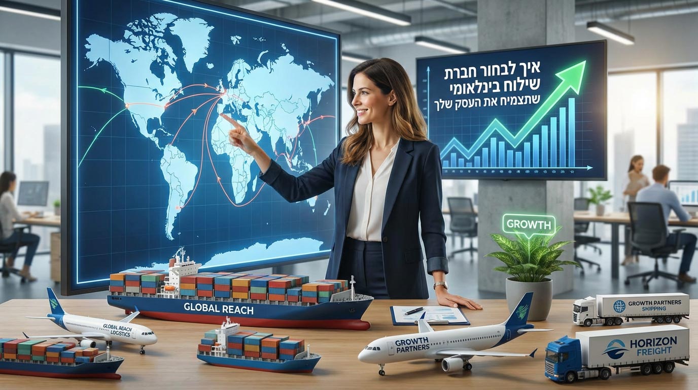 אישה מביטה על מפת שילוח בינלאומי גלובלי עם גרפים 
